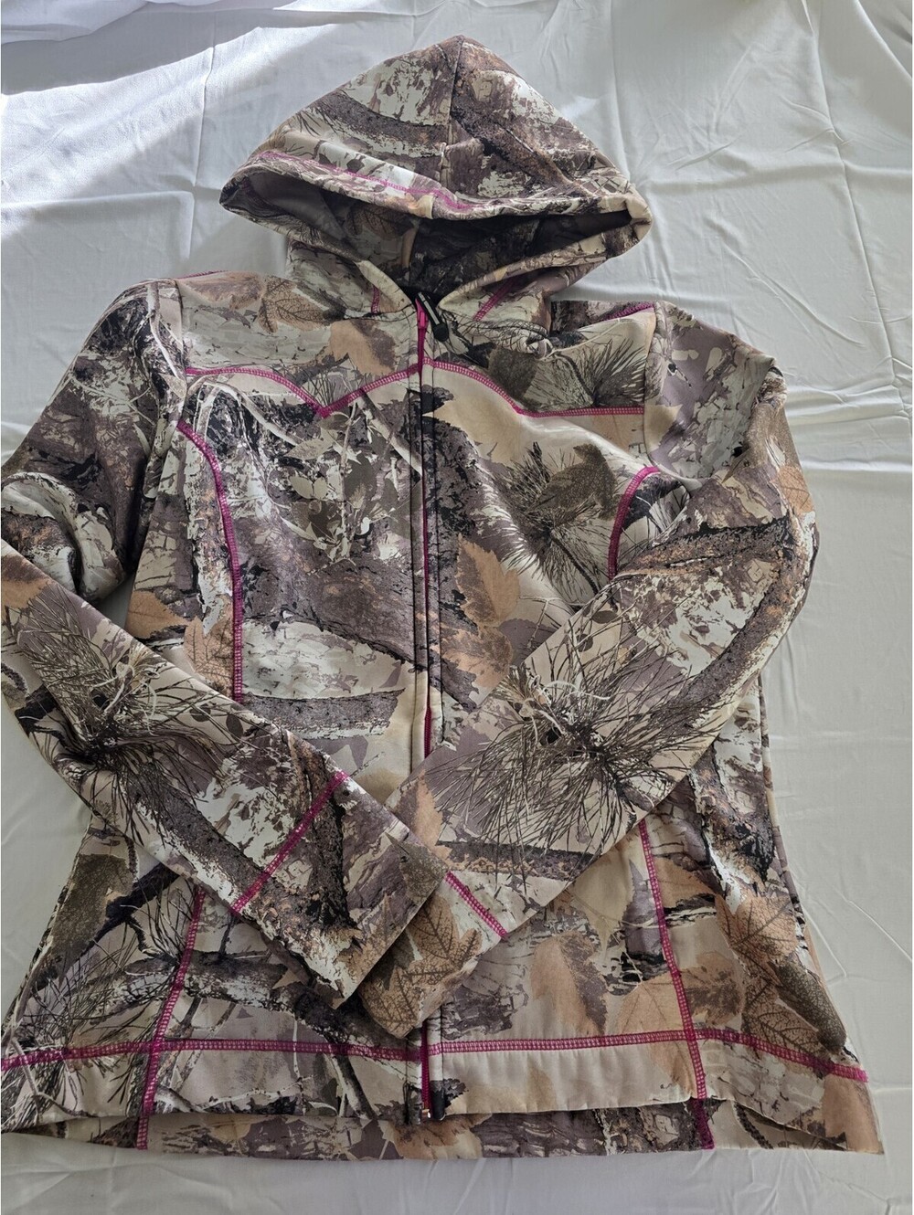 Roper Girls Tan Pink Camouflage Full Zipper Western Fleece Jacket Size L